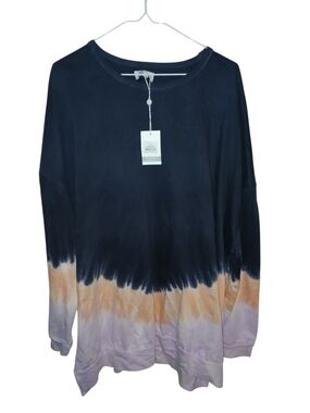 Mud Pie Long Sleeve Tie-Dye Top in Navy, Peach & Lavender Size XL